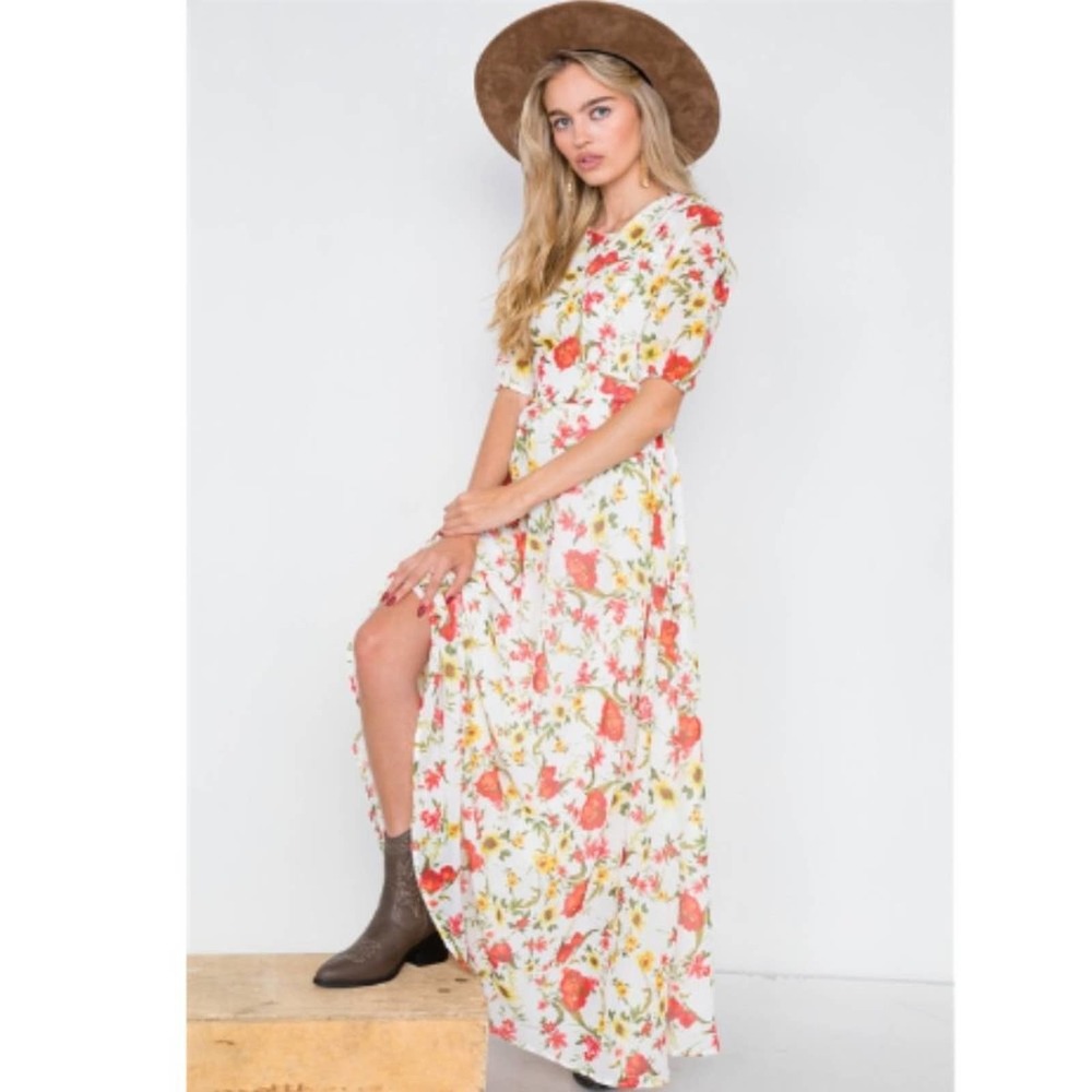 Chic Semi-Sheer Floral Print Maxi Dress
